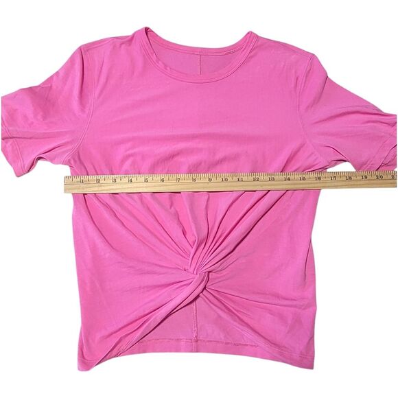 Lululemon Crescent Tee Sonic Pink Twist Front Crop Pima Cotton - Picture 8 of 9